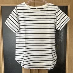 Tシャツ ボーダー 白 紺 クールネック 袖折り返し 夏服 Ｍのサムネイル