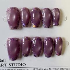 ネイルチップ 10本セット パープル ラメ