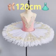 【120cm】子供用 バレエ チュチュ レオタードコーラルピンク 花柄刺繍のサムネイル