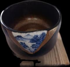 金継ぎ抹茶碗 九谷焼染め付け景観図 金継ぎ抹茶碗 九谷焼染め付け景観図 - メルカリ
