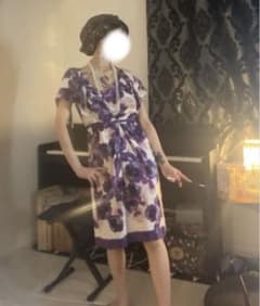 レトロ　花柄 パープル系 ワンピース