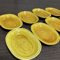 珉平焼　黄釉　雲龍紋　小判形　小皿　豆皿　９枚　キズあり！のサムネイル