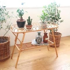 皮つきラタンコンソールテーブル 籐 手編み ナチュラル 韓国インテリア