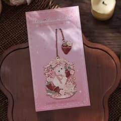 ゆめかわ いちごとねこ しおり ブックマーカー ピンク リボン 可愛い