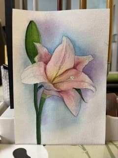 白とピンクの百合の花 水彩画 原画 フラワーアート 65cm×50cm 水彩画 ピンクの百合 手描き原画 花の絵 インテリア - メルカリ