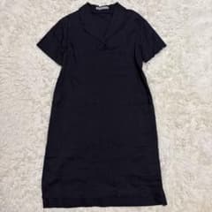 【美品】セオリーリュクス ストレッチリネンワンピース 半袖 マキシ丈 紺ネイビー 美品⭐︎セオリーリュクス リネン混 オープンカラーシャツワンピース