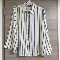 【ZARA】ストライプ柄 長袖シャツ アイボリー×ネイビー Mサイズのサムネイル