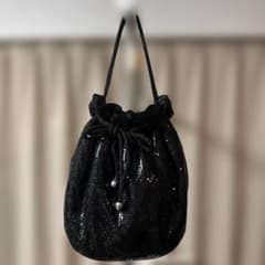 メタルメッシュ 巾着バッグ ブラックのサムネイル