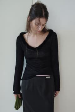 MINK FUR TRIMMED MOHAIR KNIT_BLACK