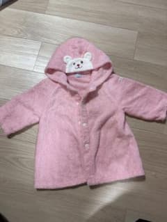 ミキハウス　ベビー バスローブ ピンク くま フード付きのサムネイル