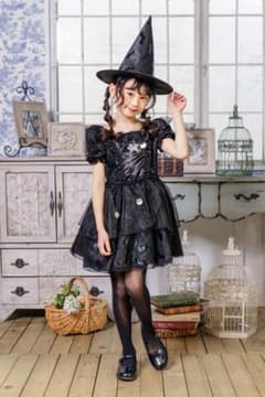 【新品】ハロウィン キッズ 魔女 コスプレ 衣装 ドレス 帽子セットのサムネイル