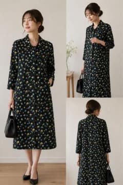 【美品】machiko jinto 前開きワンピース小花柄　M マチコジントのサムネイル