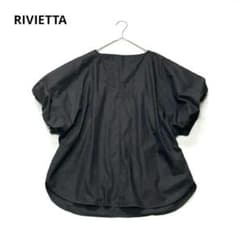 RIVIETTA 半袖ブラウス　Vネック　ボリューム　ラフ　ブラック　黒　M