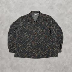 総柄シャツ 長袖 抽象柄 花ボタン チャコール 13号 レトロのサムネイル