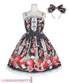 極美品♡アンジェリックプリティー　摘みたていちご　ジャンパースカート　セット Angelic Pretty 摘みたていちご ジャンパースカートいちご レア