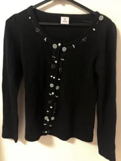 Pin Curl ビジュー装飾 長袖カーディガン ブラックのサムネイル