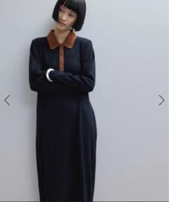 アダムエロペ　ポロシャツワンピース　ネイビー×ブラウン　Mサイズ