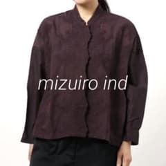 ミズイロインド レーススタンドカラーワイドシャツ 刺繍 シアー 長袖 
