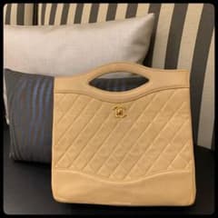 CHANEL ラムスキン トップハンドル トートバッグ CC ロゴ ベージュのサムネイル