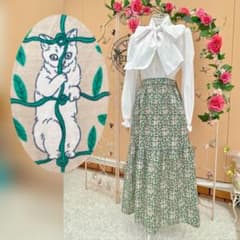 【猫柄♡】　フレアスカート ロング丈 ベージュ　キャット　マミタス 猫柄♡】 フレアスカート ロング丈 ベージュ キャット マミタス - メルカリ