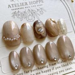 no.029 ニュアンスビジューネイル マグネット ブラウン ネイルチップ no.029 ニュアンスビジューネイル マグネット ブラウン ネイルチップ