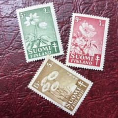 79927ヒンジ跡有外国切手 フィンランド発行 1949年 花の切手 3種揃LH