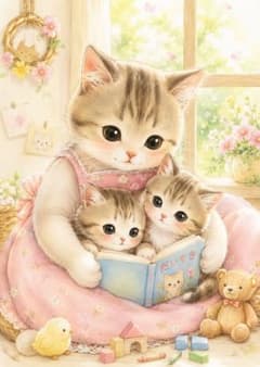 一点物】猫の親子と絵本時間｜癒しのヒーリングアート - メルカリ