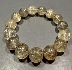 ゴールドルチルクォーツ ブラックルチル共生 ブレス 14.5mm 内径17cm 