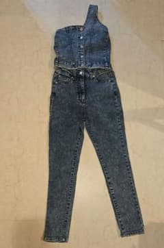 デニムサロペット ブルー 片肩ストラップ