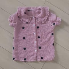 【美品】お得♡ピンク ドット柄 半袖ブラウス フリル襟のサムネイル