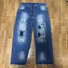 パッチワーク　ダメージデニム　ジーンズ　切りっぱなしのサムネイル