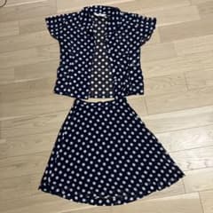 Marie Claire ネイビー/ホワイト 水玉 ブラウスセットアップのサムネイル