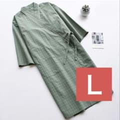【新品】ルームウェア Lセージグリーン チェック柄 和風 甚平風 コットンのサムネイル