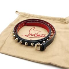 超美品 クリスチャンルブタン レザー ベルト スタッズ 11-25100502