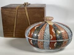 古伊万里 色絵染錦 菊割 菊花 菓子器 菓子鉢 茶道具 箱付き 横幅23cm