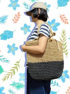 新品　ベトナム製　#かごバック#ハンドメイド　リボン付きバック#ベトナム雑貨のサムネイル