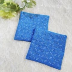 【おうちカフェ】刺し子コースター2枚セット 爽やかな夏カラー ハンドメイドのサムネイル