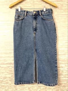 ZARA ザラ ウォッシュ加工 ミディ丈スカート フロントスリット M デニム
