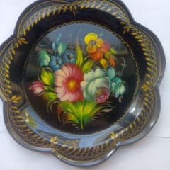 2 러시아 민예품 조스트보 칠 트레이 빈티지 골동품 담의 도시