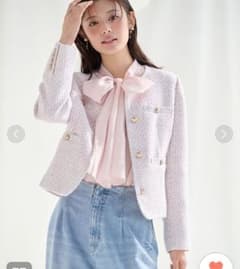 【美品】セルフォード　今季　ミドル丈ノーカラーツイードジャケット　ピンク　36 美品】セルフォード 今季 ミドル丈ノーカラーツイードジャケット