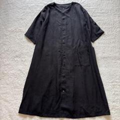 美品　SARAHWEAR サラウェア　ノーカラーリネンロングワンピース　墨染め 美品 SARAHWEAR サラウェア ノーカラーリネンロングワンピース
