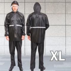 【XL】レインコート ブラック メンズ 上下 かっぱ 雨具 自転車 バイク 黒のサムネイル