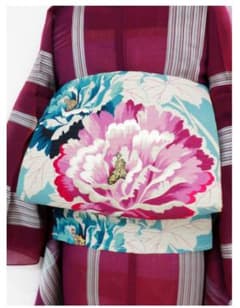 アンティーク名古屋帯　水色　アイスグリーン*夏帯 絽織 刺繍 芙容　大正ロマン アンティーク名古屋帯 水色 アイスグリーン*夏帯 絽織 刺繍 芙容 大正