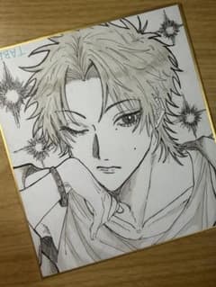 創作キャラクター 手描き イラスト原画 ミニ色紙 男の子 モノクロのサムネイル