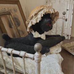 フランスアンティーク　麦藁　レース　トリム　ロココ　ハット　ぬいぐるみ　ドールに フランスアンティーク 麦藁 レース トリム ロココ ハット ぬいぐるみ