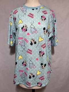 ディズニー　ミッキー ミニー Tシャツ 水色　【Ｍサイズ】