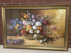 【お引き取り限定】額縁付き　油絵 花籠 静物画 N. Gerorson作のサムネイル