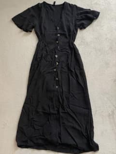 ZARA ザラ　半袖 vネックワンピース ブラック S(M、L)のサムネイル