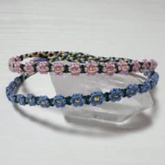 お花 ミサンガ (同デザイン2本セット) ブルー＆ピンク系 即購入