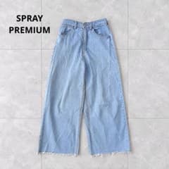 Spray Premium Wide Denim Pants, Cropped Length, Size M, Blue, Raw Hem